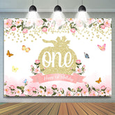 Rosa Blumen Funkeln Kürbis Glücklich 1 Geburtstag Hintergrund